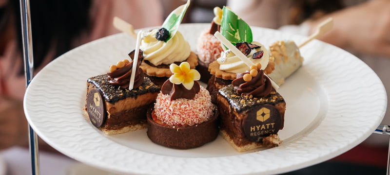 Plate of sweet treat at the Hyatt, one of the best high tea in Perth.