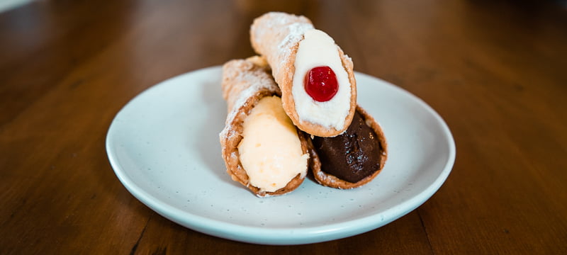 A plate with 3 cannoli from Corica Pastries in Northbridge, Perth