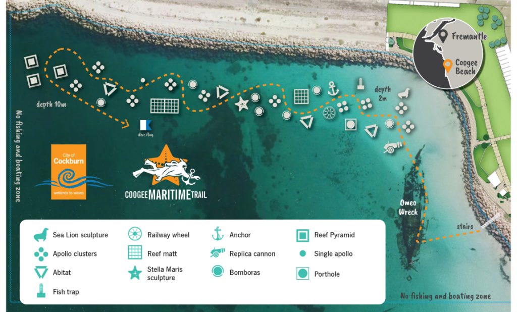 Map of the best place to snorkel in Perth - the Coogee Maritime Trail