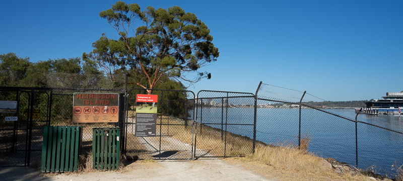 Entry to the kangaroo sanctuary at Heirisson Island in Perth
