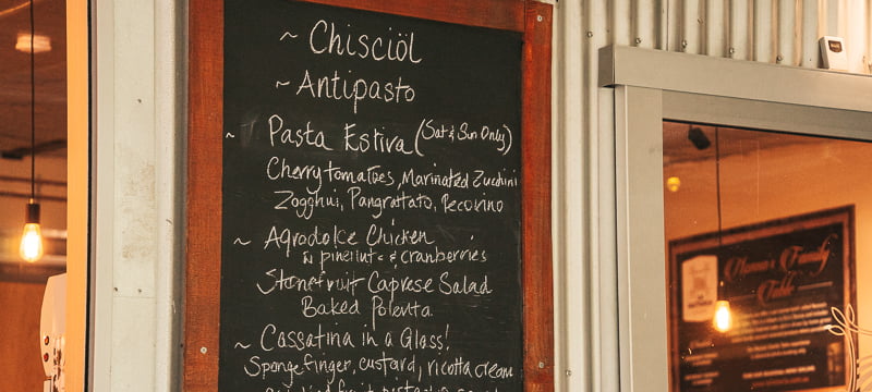 The menu board at La Fattoria