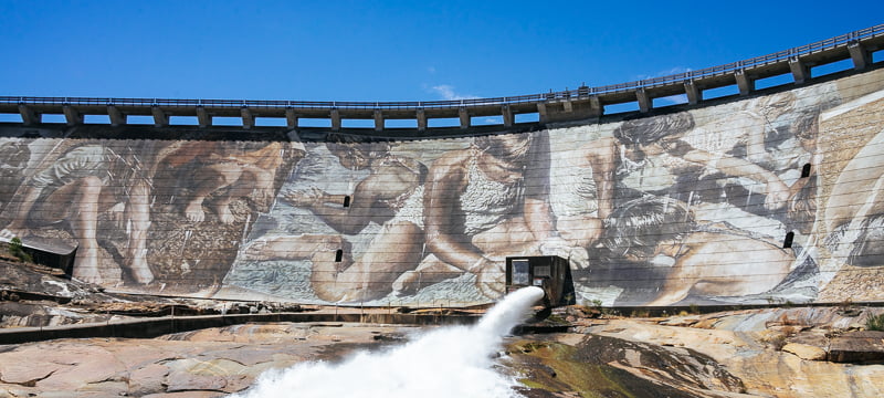 View of the Wellington Dam Mural from below